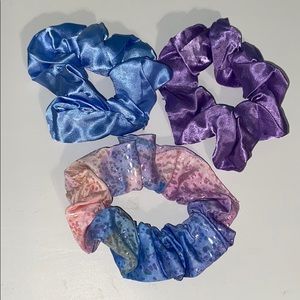 3 Purple & Blue Satin Scrunchies